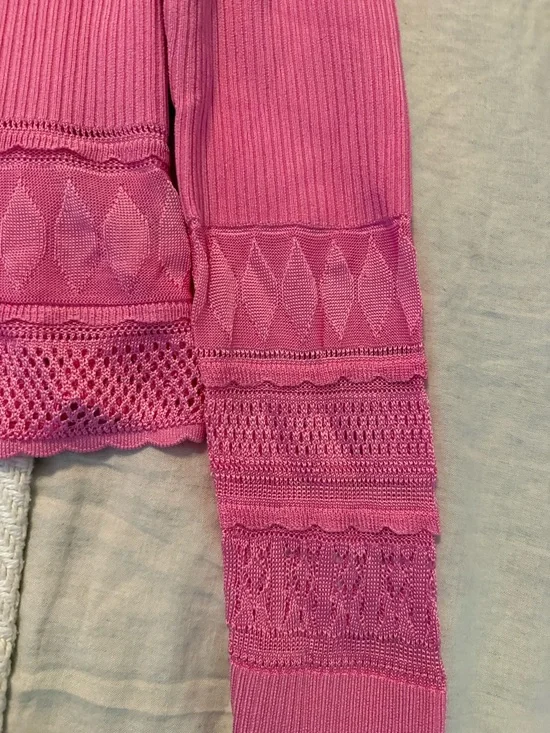 LoveShackFancy Pink Crochet Knit Button-Up Cardigan - Picture 3 of 4